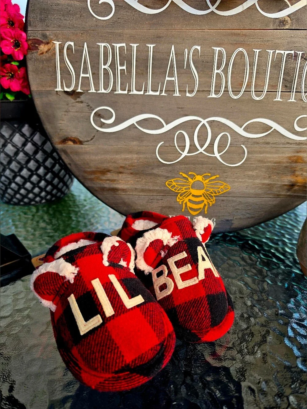 Dearfoams Lil' Bear Buffalo Check Clog Slippers